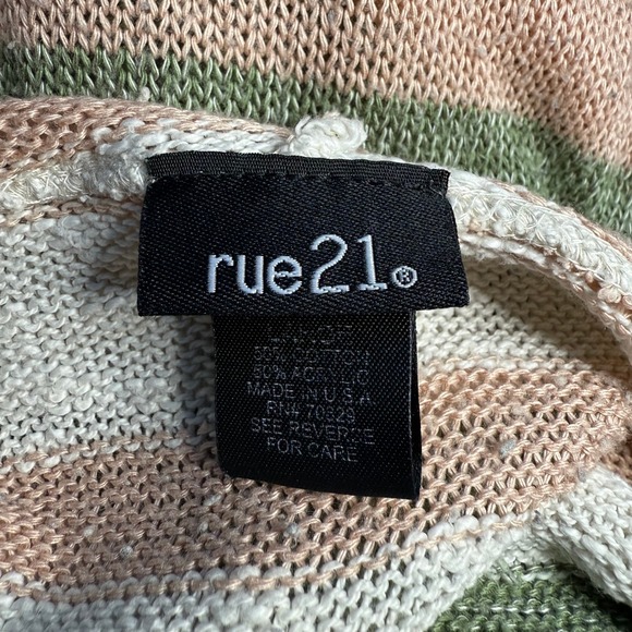 Rue‎ 21 Y2K Women's Hooded Cardigan Sweater Green Pink Stripe Open Long Sleeve - Picture 5 of 5